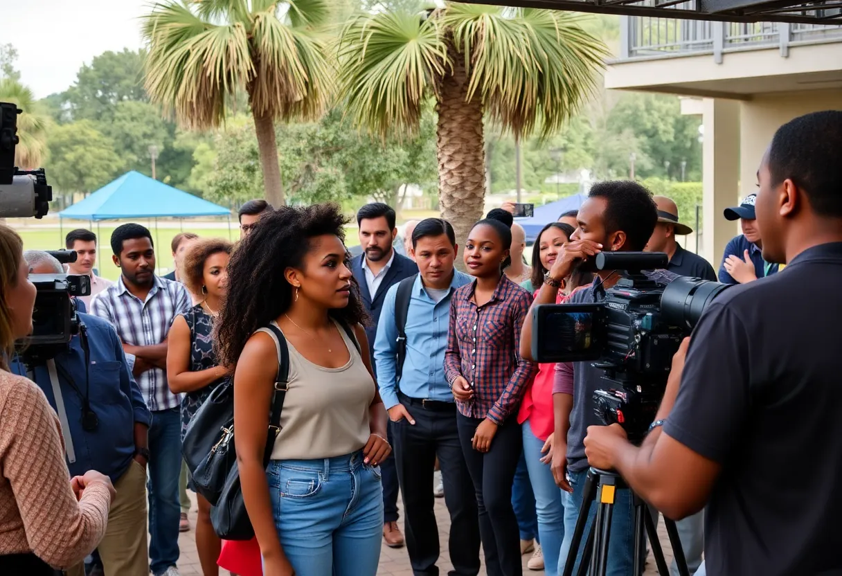 Actors auditioning on a film set in Savannah.