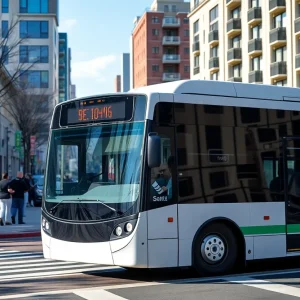 Public transit bus in urban environment