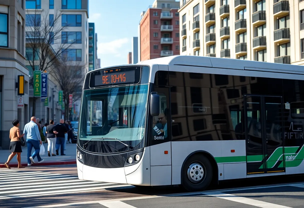 Public transit bus in urban environment