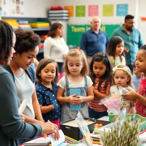 Families engaging at a community resource fair for education