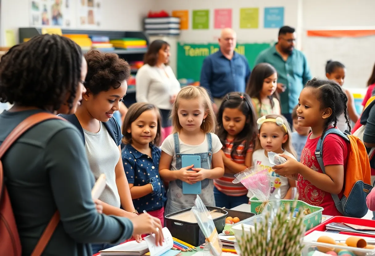 Families engaging at a community resource fair for education