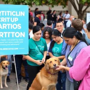 Community members participating in a veterinary care awareness event