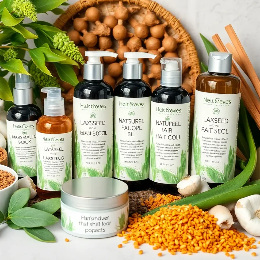 Natural hair care products with eco-friendly packaging and fresh ingredients.