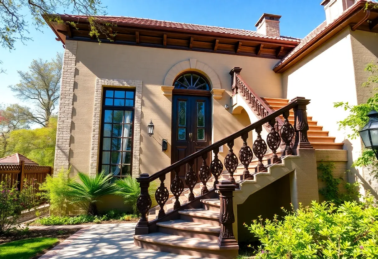 Restored Emma C. Lee House showing hand-carved staircase and new addition
