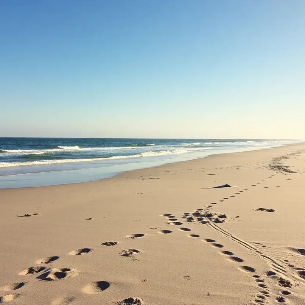 A beach scene in Savannah affected by extreme heat, showcasing empty sand and heat haze.