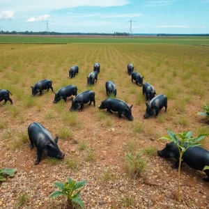 Feral hogs on a Georgia farmland causing crop destruction