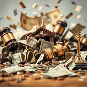 Abstract art depicting elements of financial fraud.