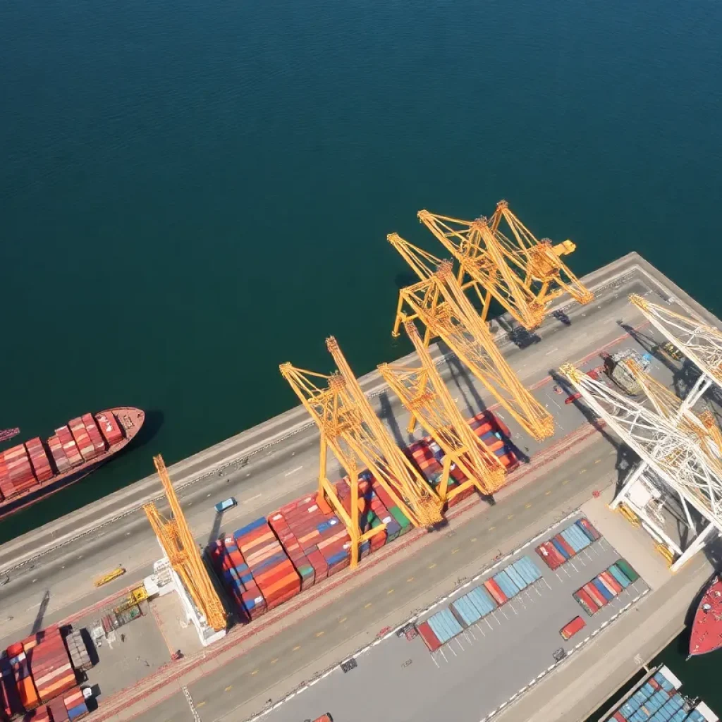 View of container ships and cranes at Georgia Ports Authority