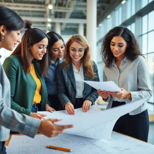 Group of professional women engineers collaborating on a project