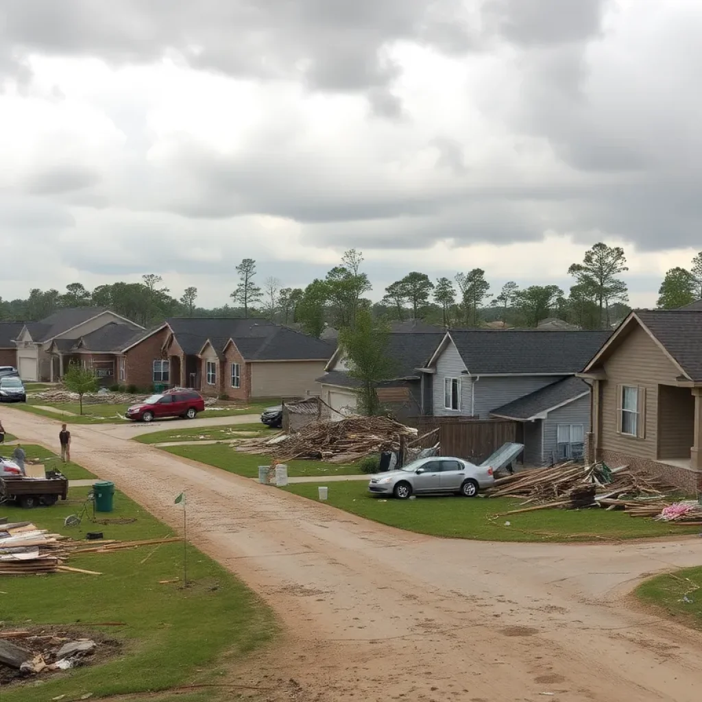 View of damaged homes in Locust Grove after a tornado