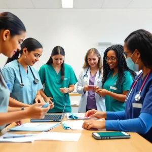 Students participating in nursing training at Georgia Northwestern Technical College