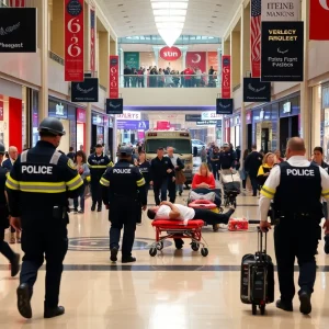 Emergency responders at Oglethorpe Mall following a shooting incident.