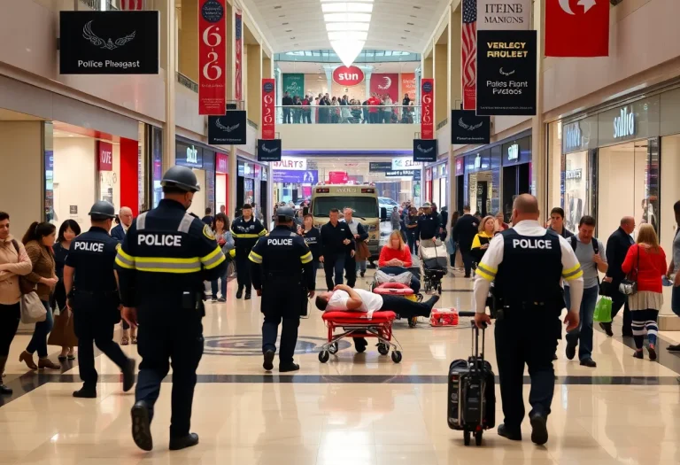 Emergency responders at Oglethorpe Mall following a shooting incident.