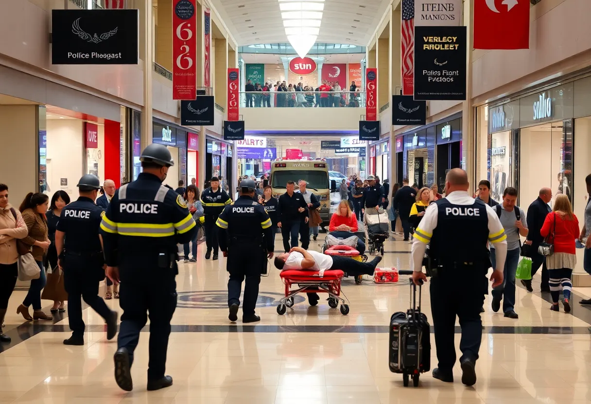 Emergency responders at Oglethorpe Mall following a shooting incident.