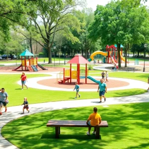 Families enjoying a newly renovated park in Savannah.