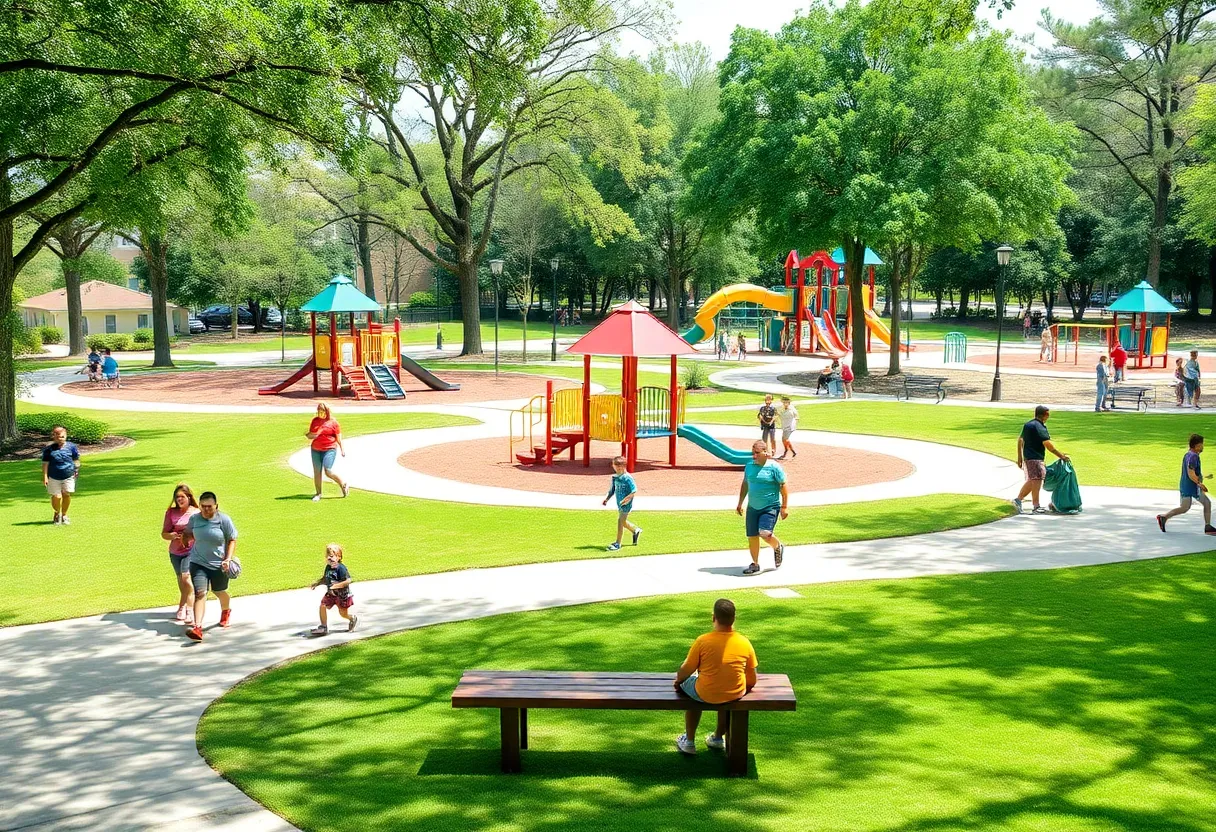Families enjoying a newly renovated park in Savannah.