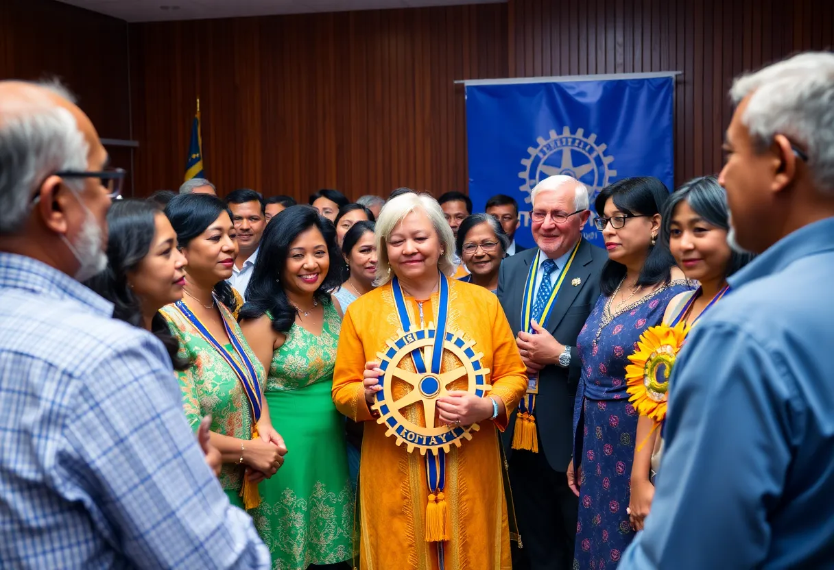 Induction ceremony of the Rotary Club of Metropolitan Savannah showing diverse members united.