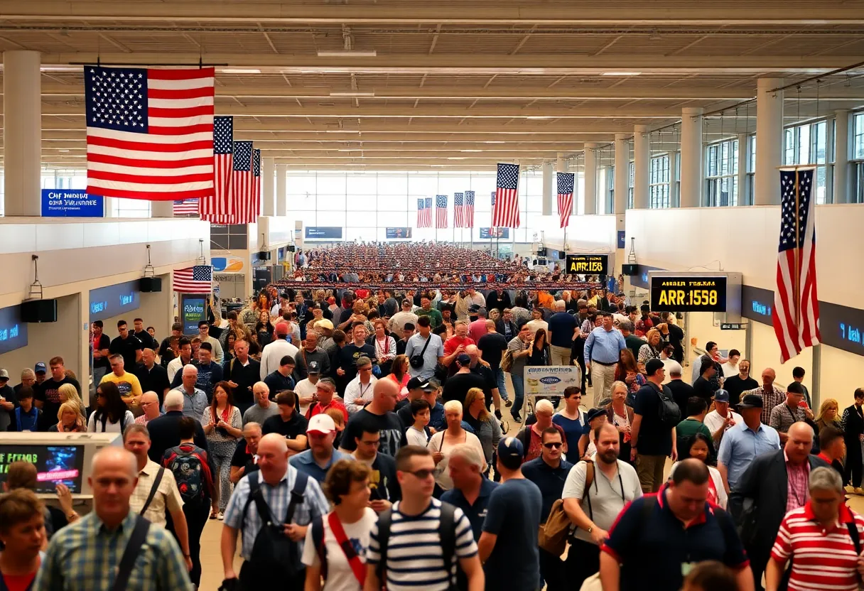 Crowded Savannah airport terminal during Fourth of July holiday