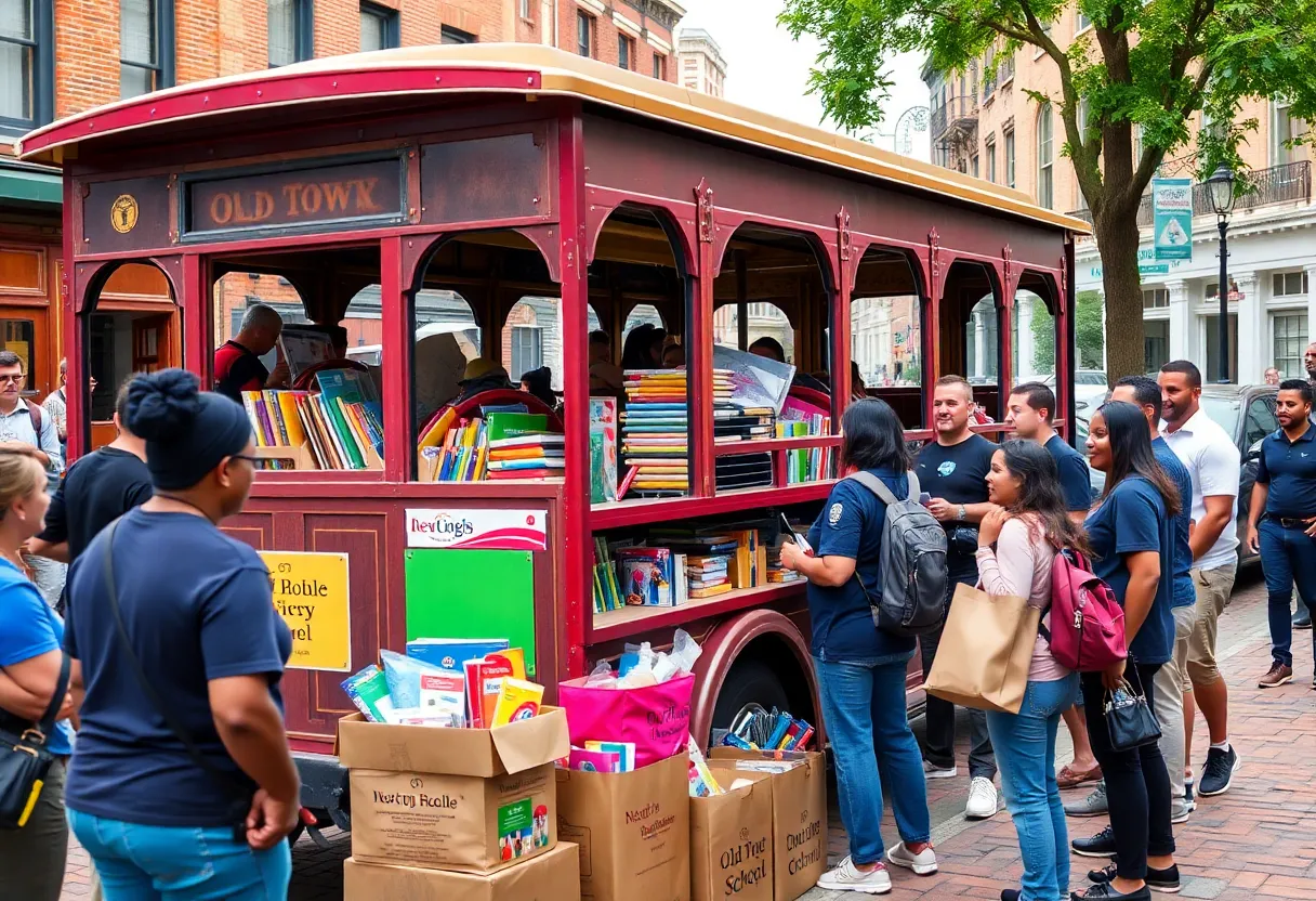 Mobile back-to-school supplies drive in Savannah with workers and supplies