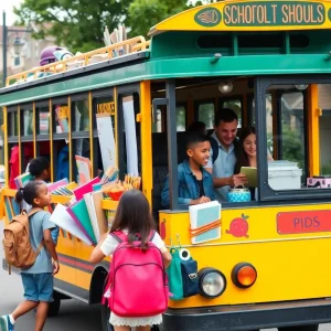 Trolley delivering back-to-school supplies in Savannah neighborhood