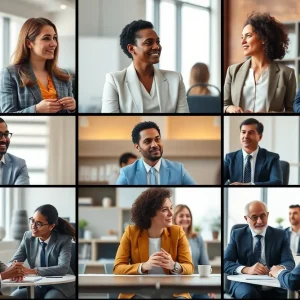 Diverse professionals in an office collaborating on community initiatives.