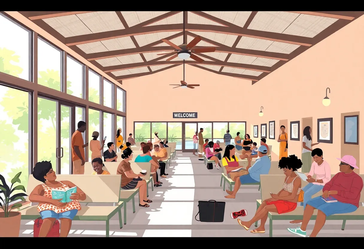 Families enjoying relief at a Savannah cooling center during extreme heat.