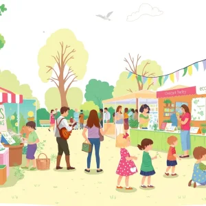 Families enjoying Savannah's Earth Day Festival with eco-friendly exhibits and activities