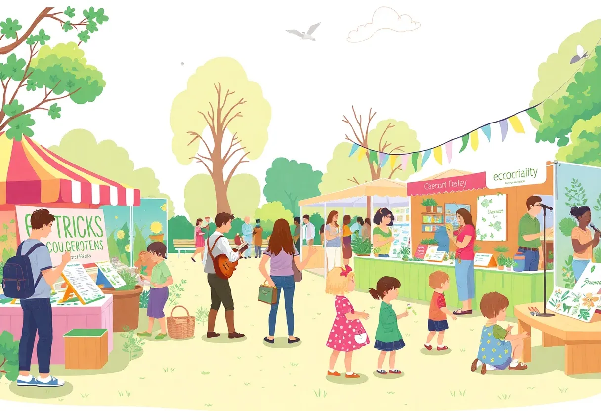 Families enjoying Savannah's Earth Day Festival with eco-friendly exhibits and activities
