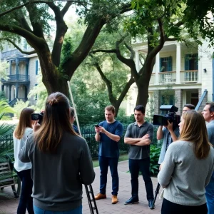 Actors auditioning on a film set in Savannah, Georgia