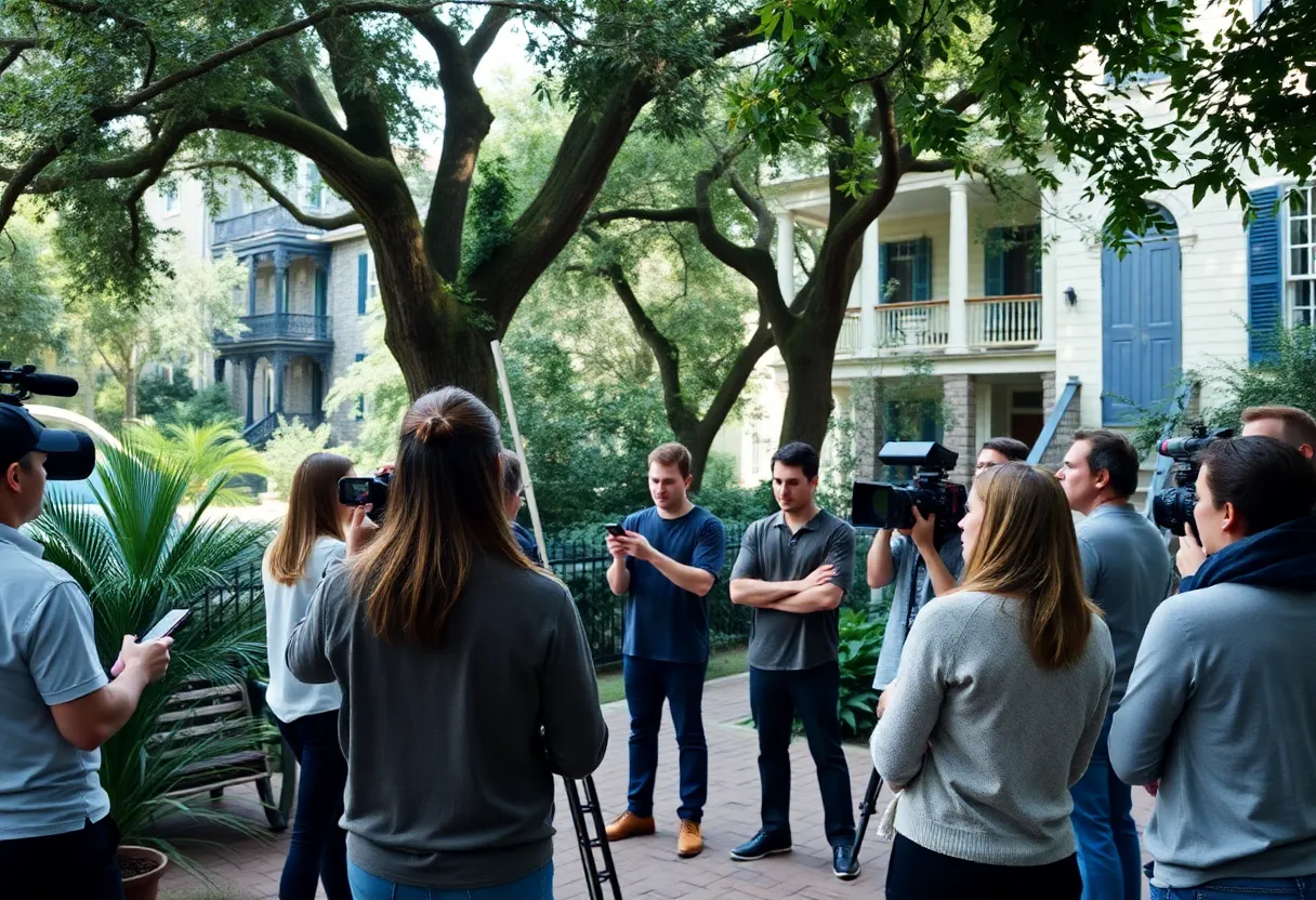 Actors auditioning on a film set in Savannah, Georgia