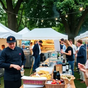 Crowd enjoying the Savannah Food and Wine Festival with food stalls and live music