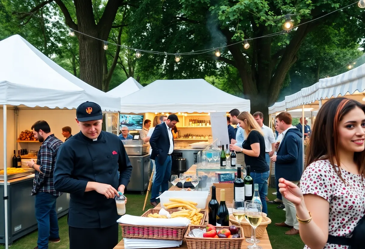 Crowd enjoying the Savannah Food and Wine Festival with food stalls and live music
