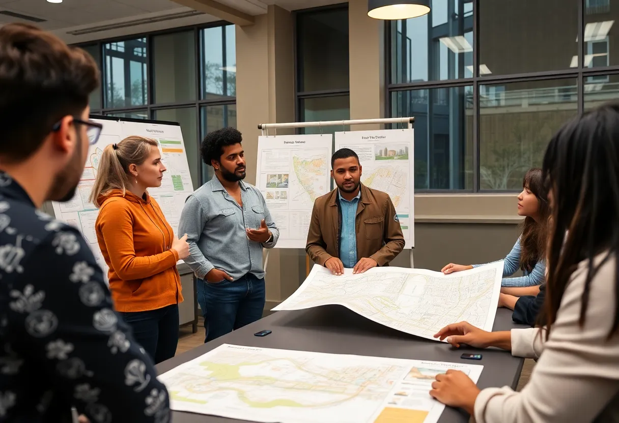 Community members engaged in a city planning meeting for Savannah GPS plan.