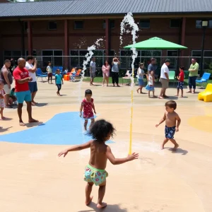 Families enjoying community facilities in Savannah during heat wave