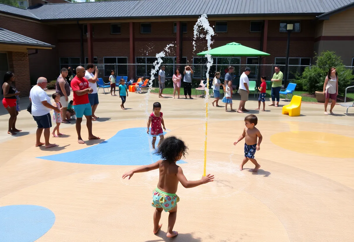 Families enjoying community facilities in Savannah during heat wave