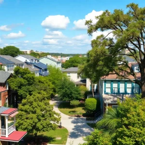 Vibrant neighborhood in Savannah showcasing homes and greenery