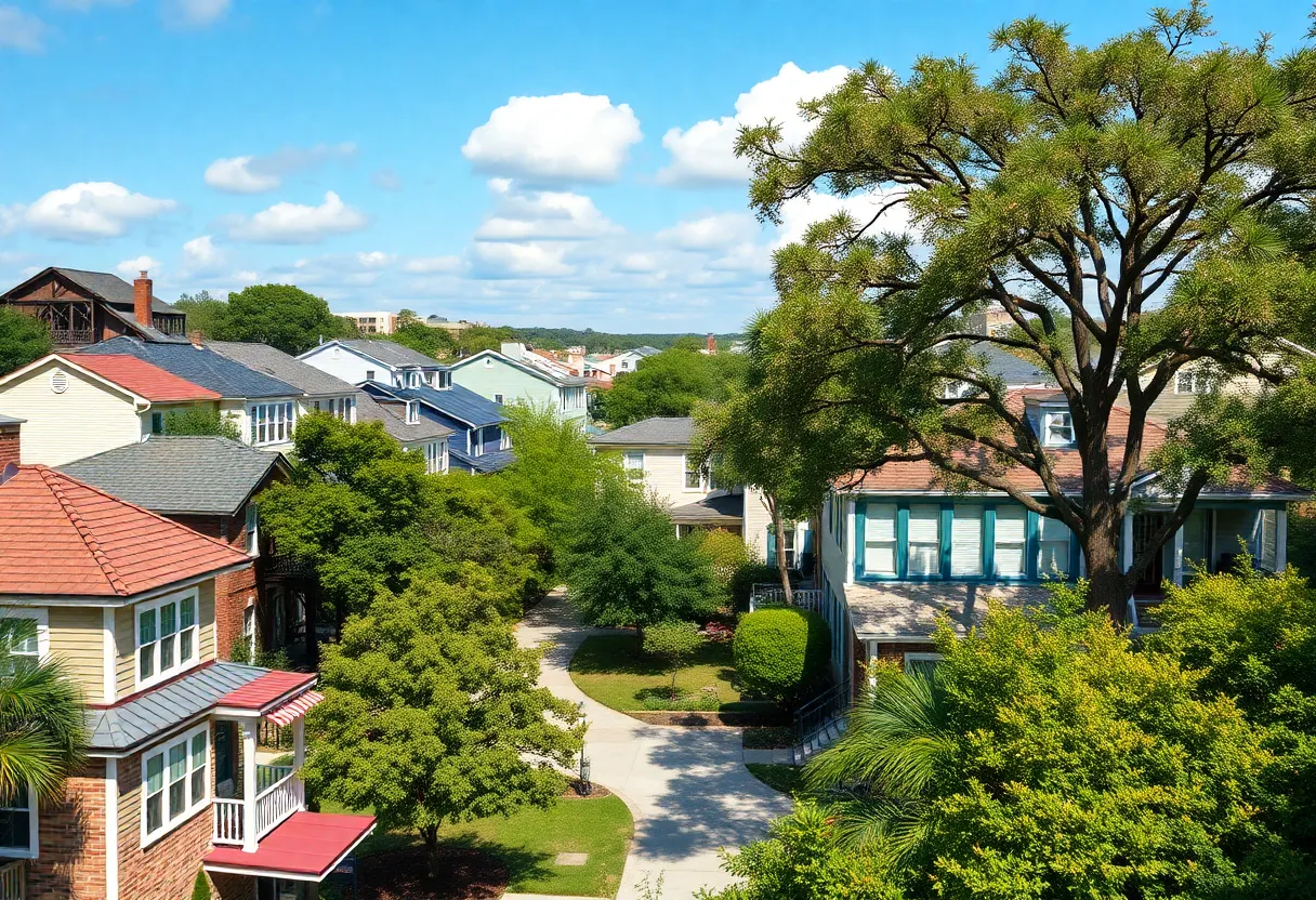 Vibrant neighborhood in Savannah showcasing homes and greenery