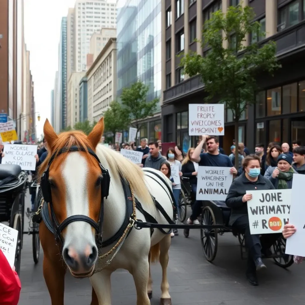 Protesters advocating for horse welfare regulations in downtown Savannah