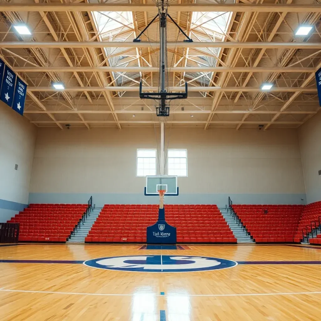Basketball court at Savannah State University with banners
