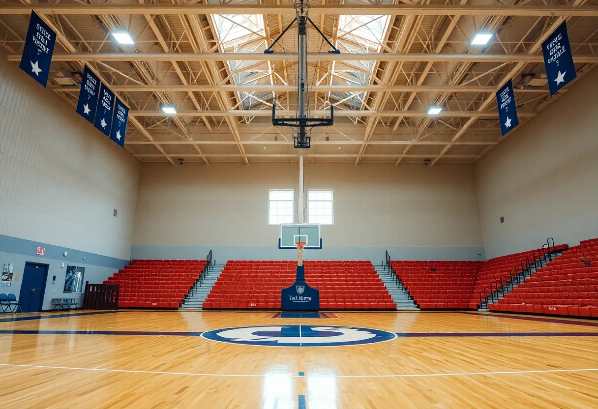 Basketball court at Savannah State University with banners