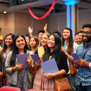 Students at Savannah State University accepting scholarships at a conference