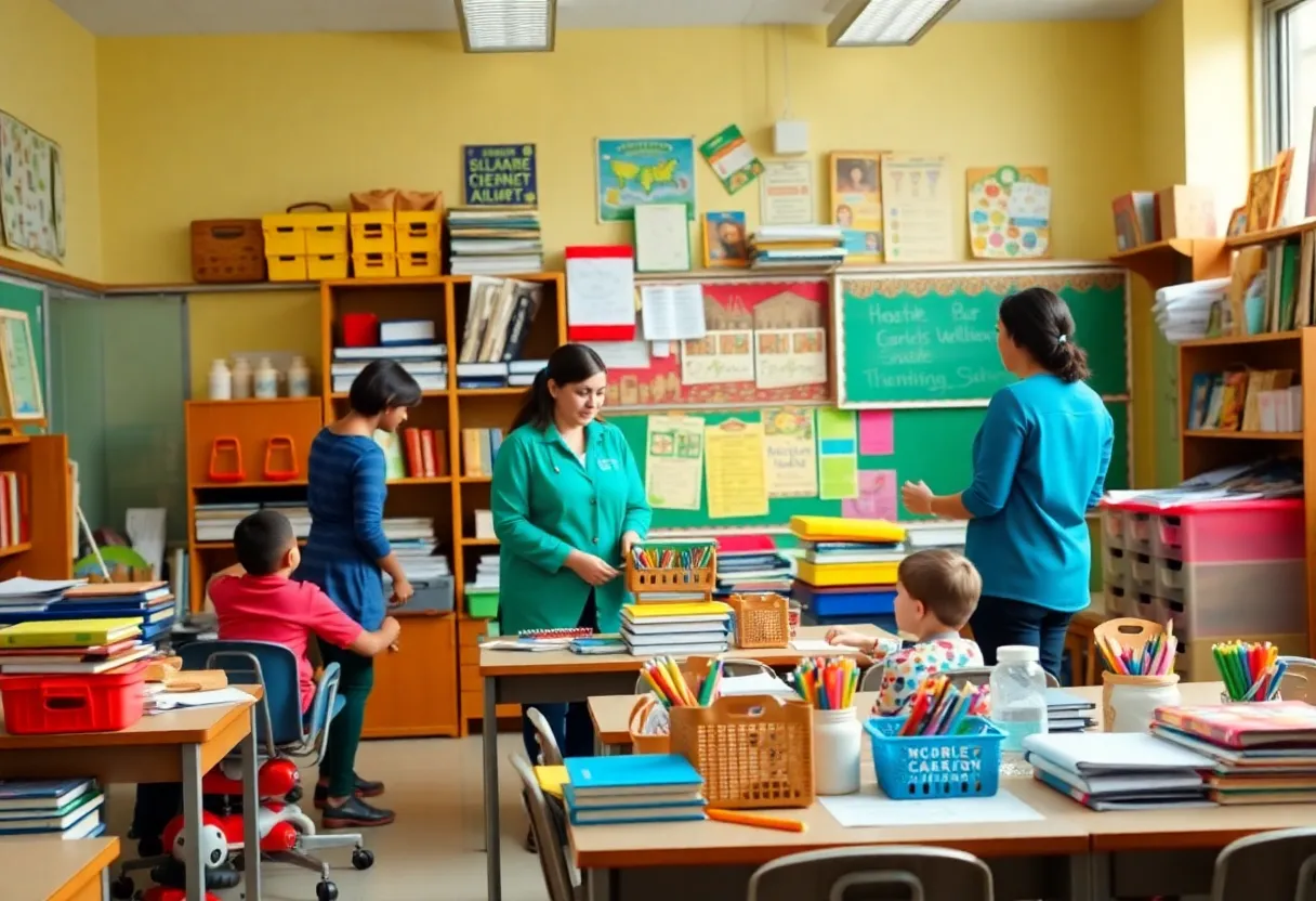 A classroom filled with educational resources and engaged students