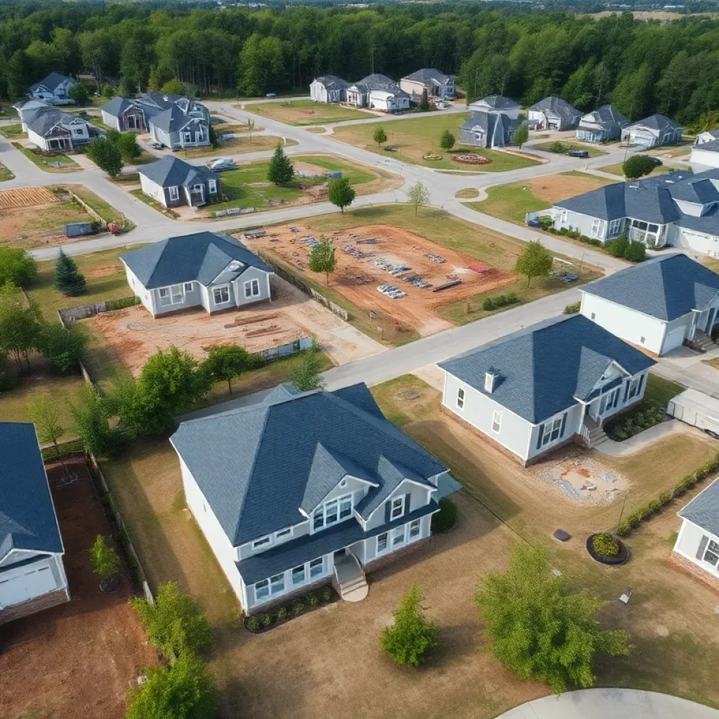 Aerial view of suburban neighborhood in Georgia with new construction