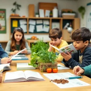 Students learning about agriculture in a classroom environment.