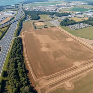 Aerial view of the land acquired by Amazon for data center development