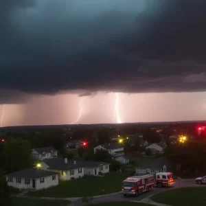 Emergency vehicles responding during a thunderstorm in Bluffton