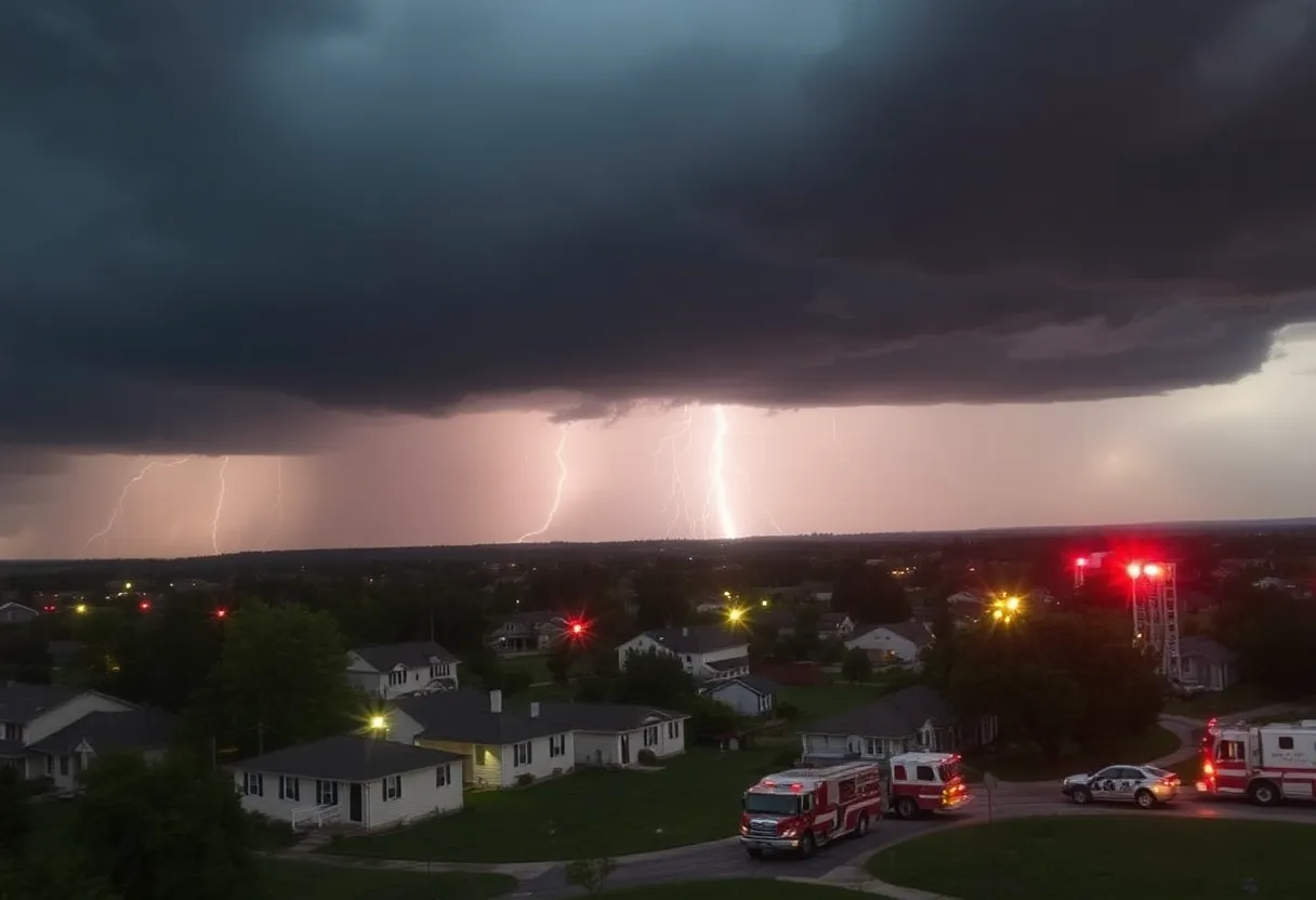 Emergency vehicles responding during a thunderstorm in Bluffton