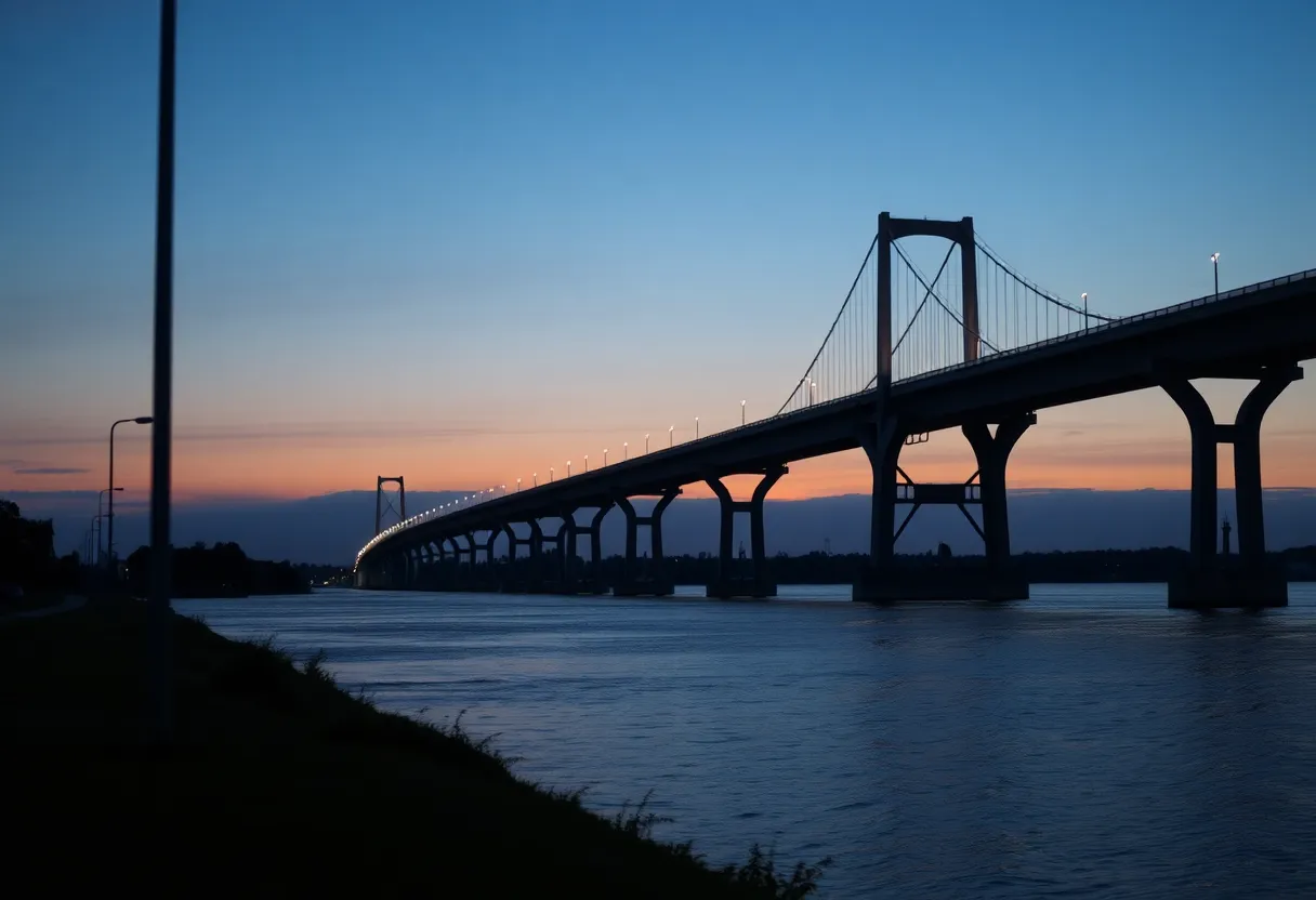 Cape Fear Memorial Bridge with a dusk sky