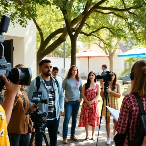 Actors auditioning on a film set in Savannah