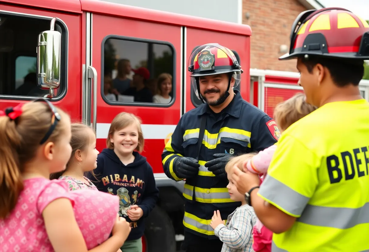 Firefighters interacting with community members at a local event.